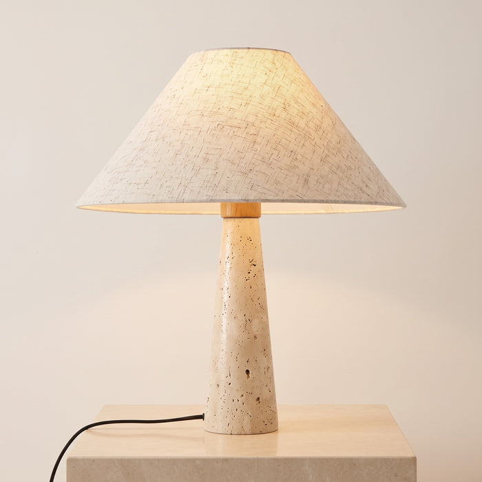 Cairnell travertine table lamp with fabric cone shade