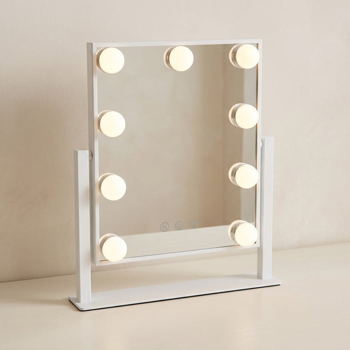Lumelle Hollywood vanity mirror with nine LED bulbs on a dressing table