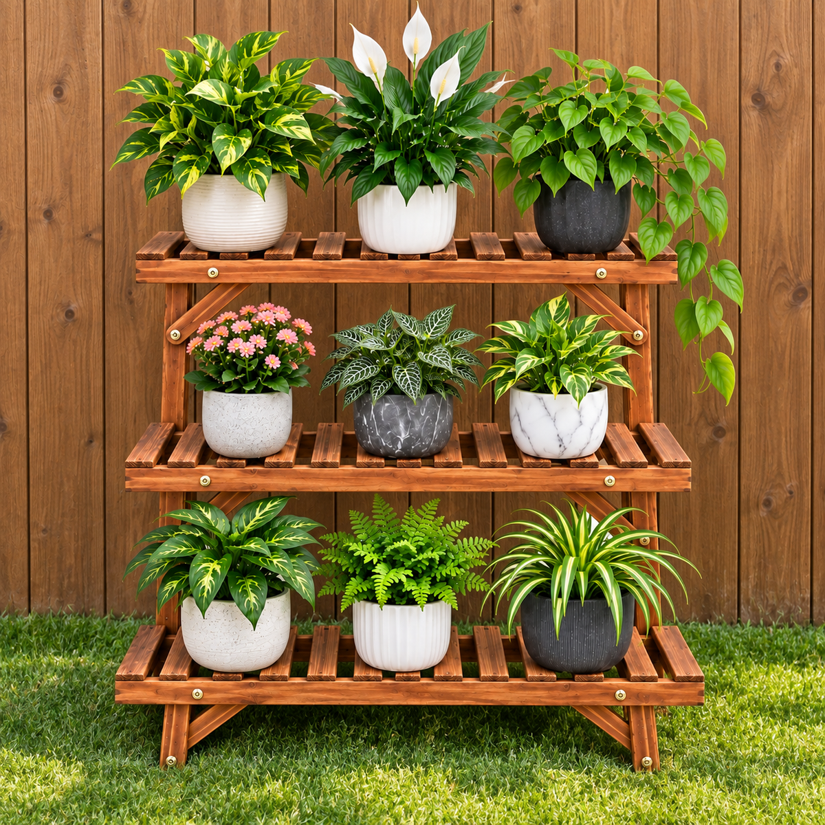 Orenna Wooden Ladder Plant Stand Caelvorne