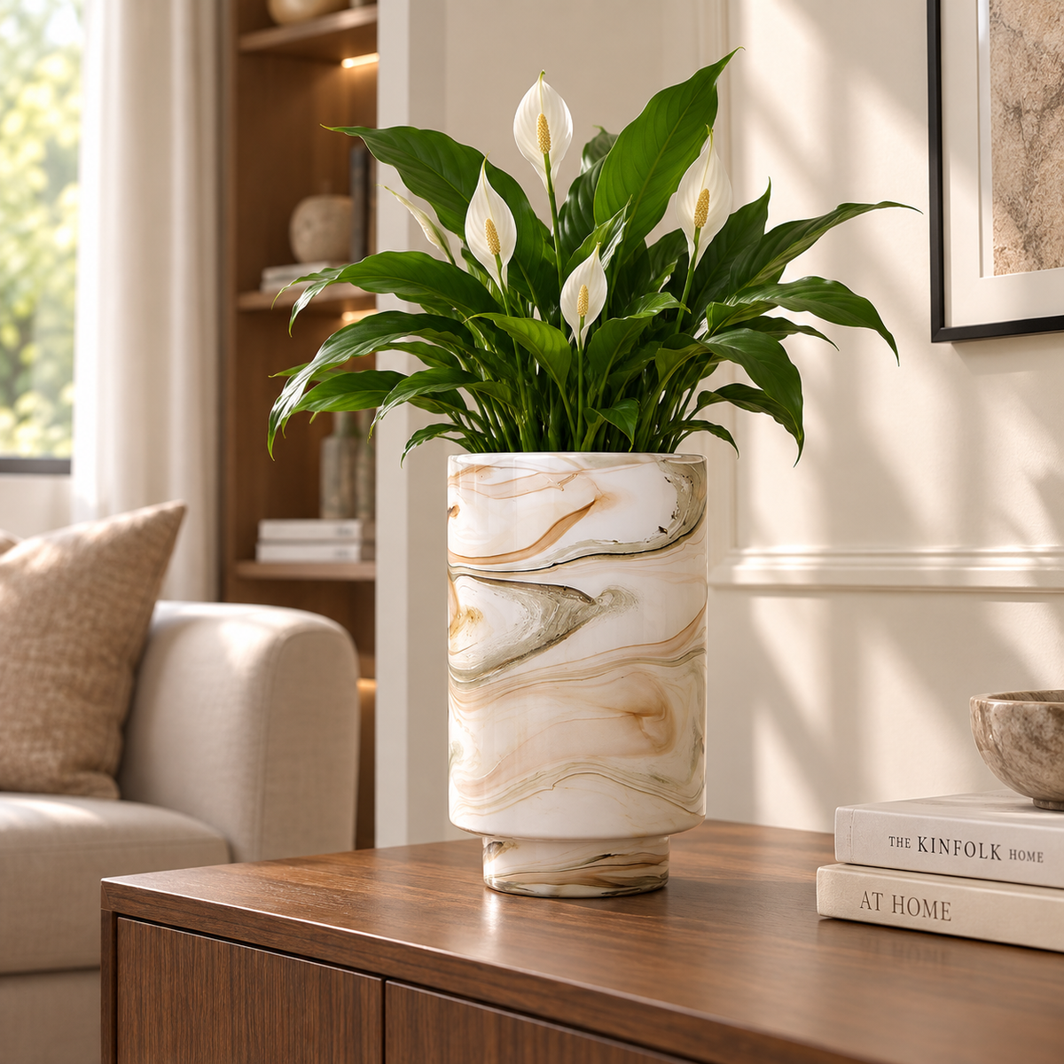 Velora Marbled Glass Plant Pot Caelvorne