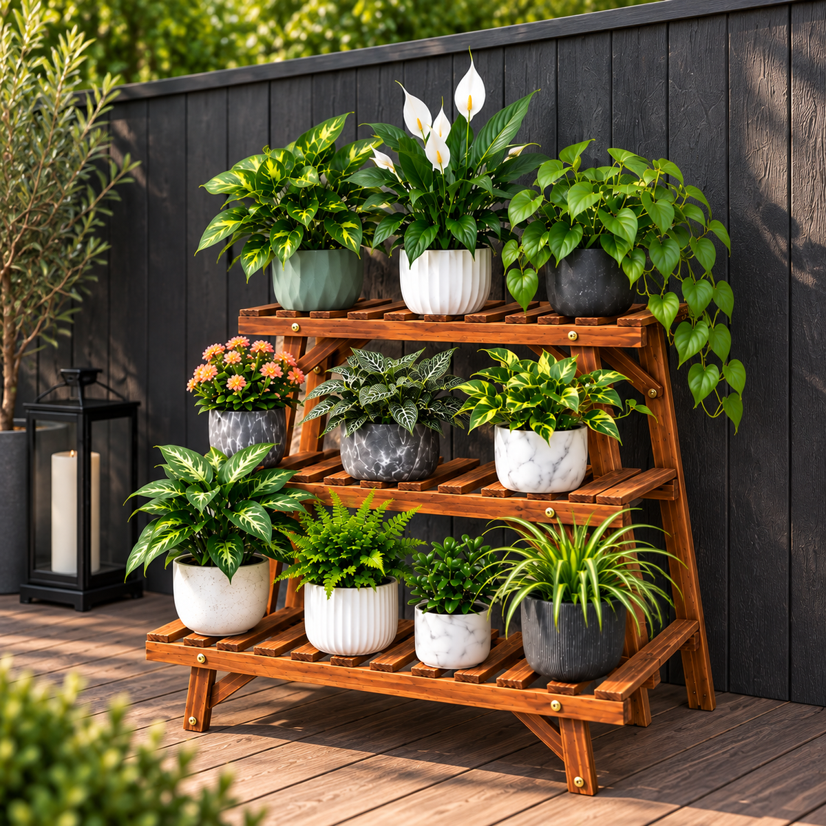 Orenna Wooden Ladder Plant Stand Caelvorne