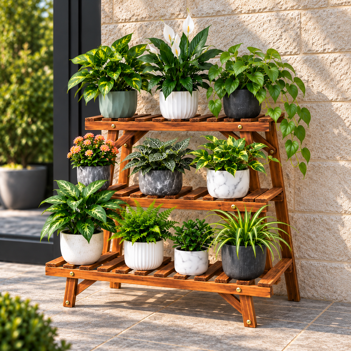 Orenna Wooden Ladder Plant Stand Caelvorne