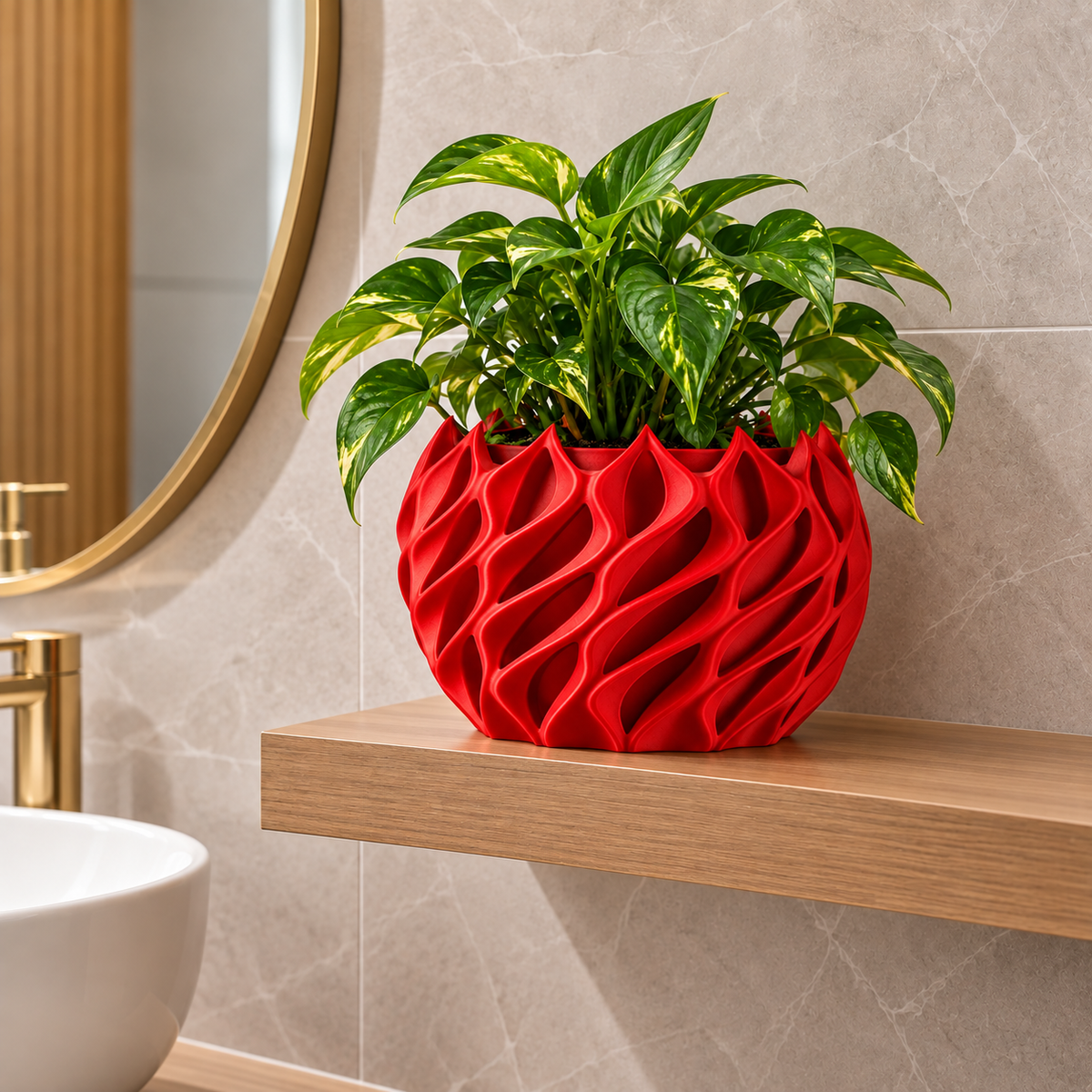 Auriva Sculptural Wave Plant Pot Red Ø-25 CM X H-21.7 CM Caelvorne