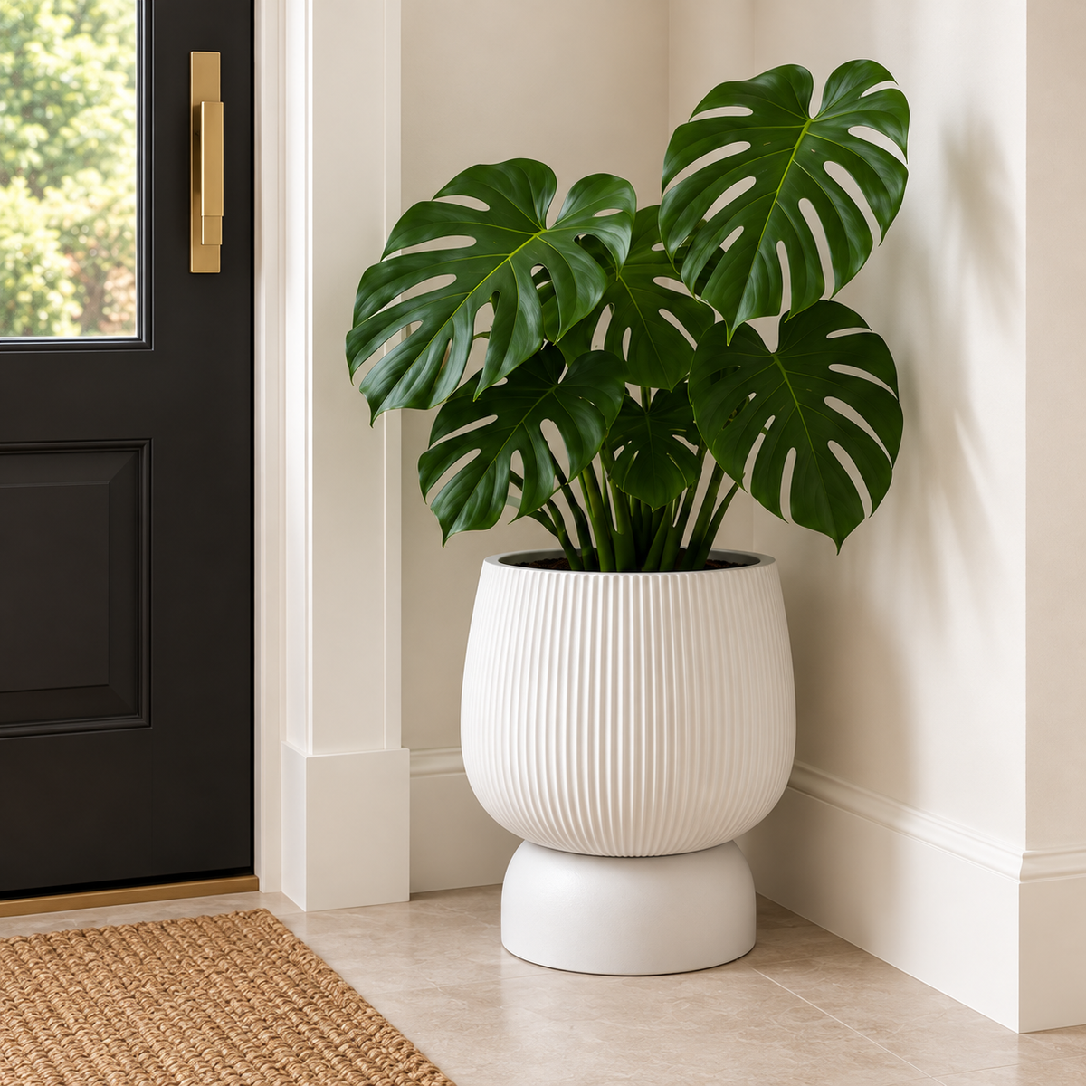 Lavelle Fluted Pedestal Plant Pot White Ø-37.5 CM X H-42.5 CM Caelvorne