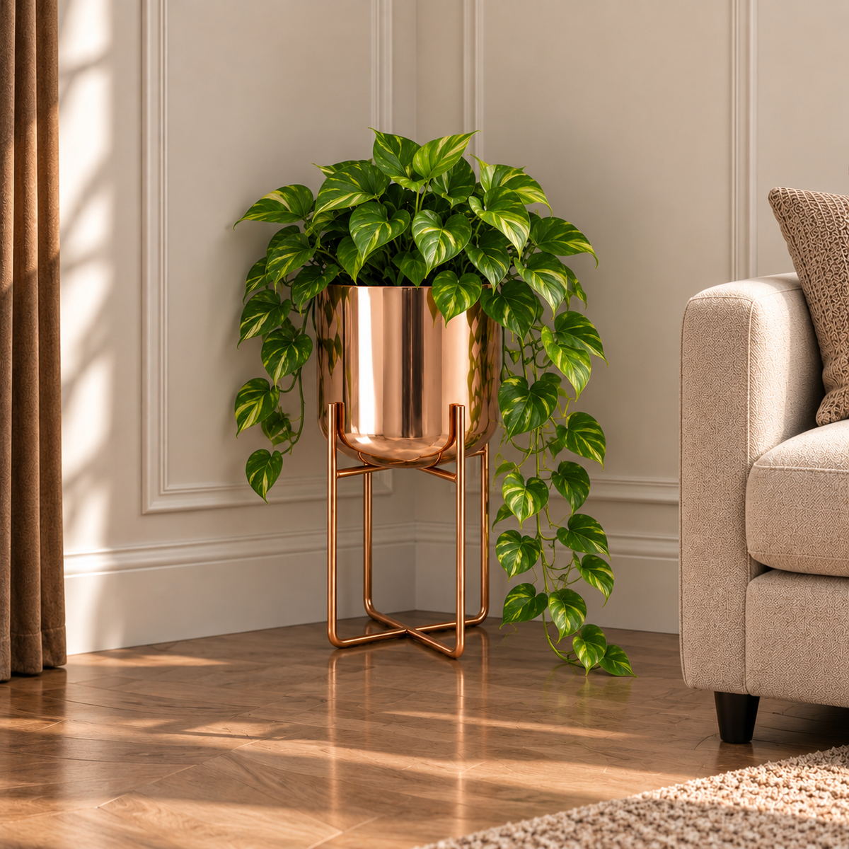 Verossa Metal Standing Planter Rose Gold Ø-25 CM X H-52 CM Caelvorne