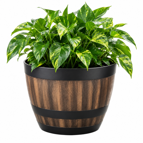 Ambervale Wood-Effect Barrel Plant Pot Caelvorne