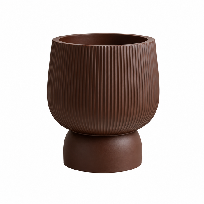 Lavelle Fluted Pedestal Plant Pot Brown Ø-28 CM X H-35.5 CM Caelvorne