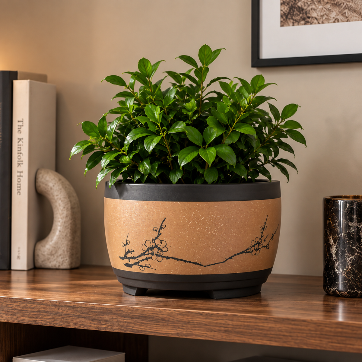 Elvane Etched Porcelain Bonsai Pot Terracotta Orange Ø-21 CM X H-12 CM Caelvorne