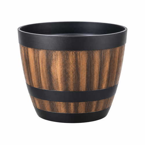 Ambervale Wood-Effect Barrel Plant Pot Ø-22.8 CM X H-17 CM Caelvorne