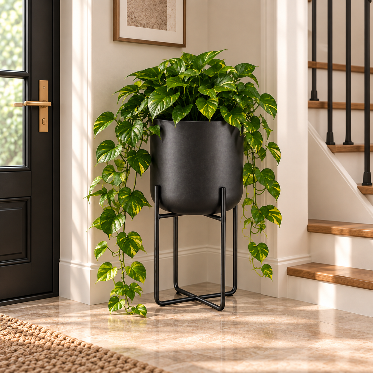 Verossa Metal Standing Planter Matte Black Ø-25 CM X H-52 CM Caelvorne