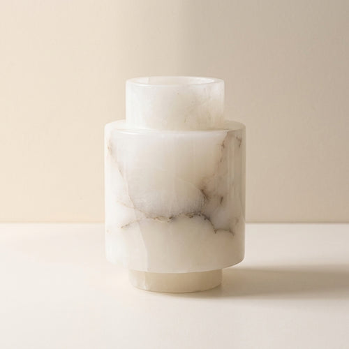 Alvenna White Onyx Vase Stepped Column – Ø13 × H19 CM Caelvorne