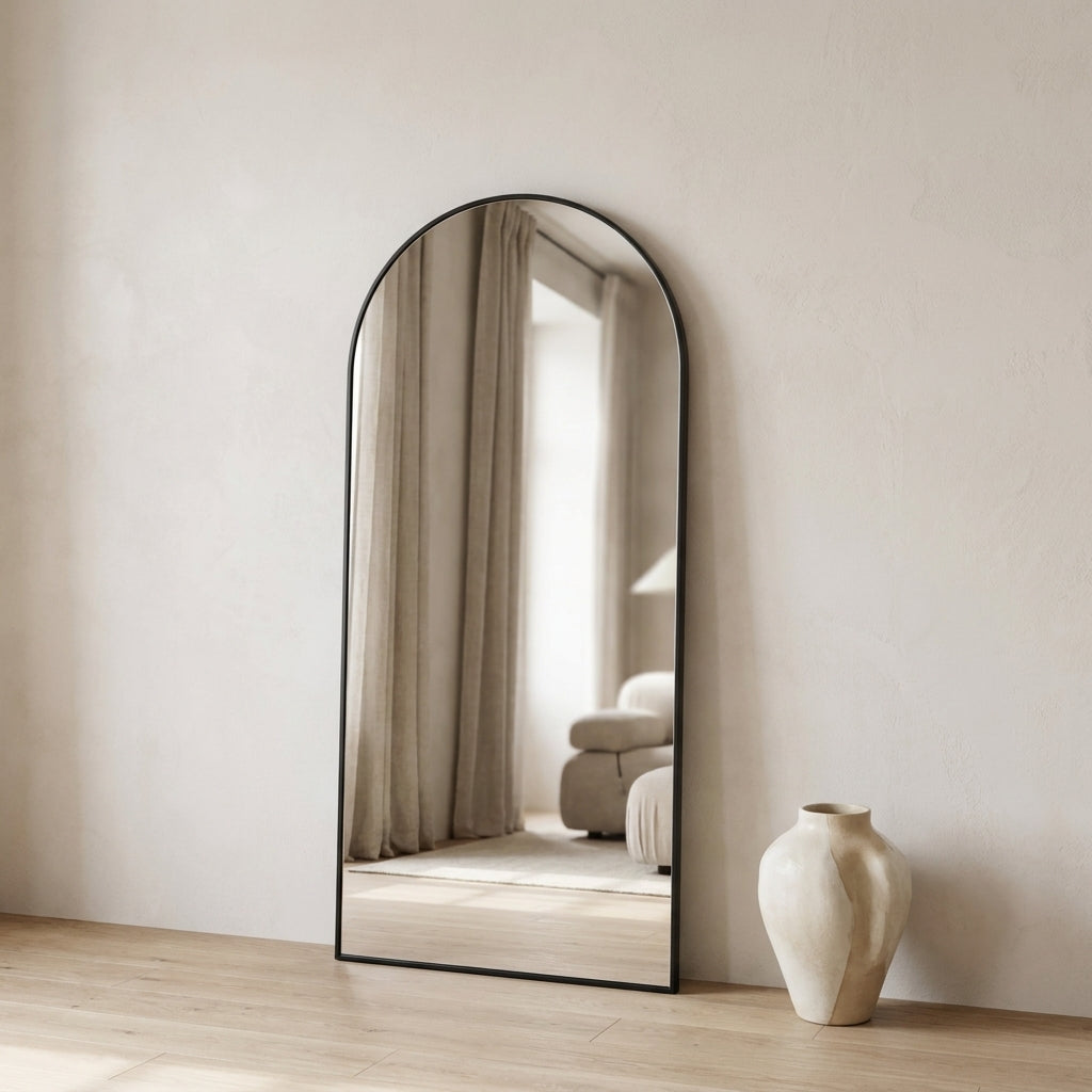 Arvelle Arched Full Length Floor Mirror Black Caelvorne