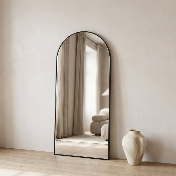 Arvelle Arched Full Length Floor Mirror Black Caelvorne