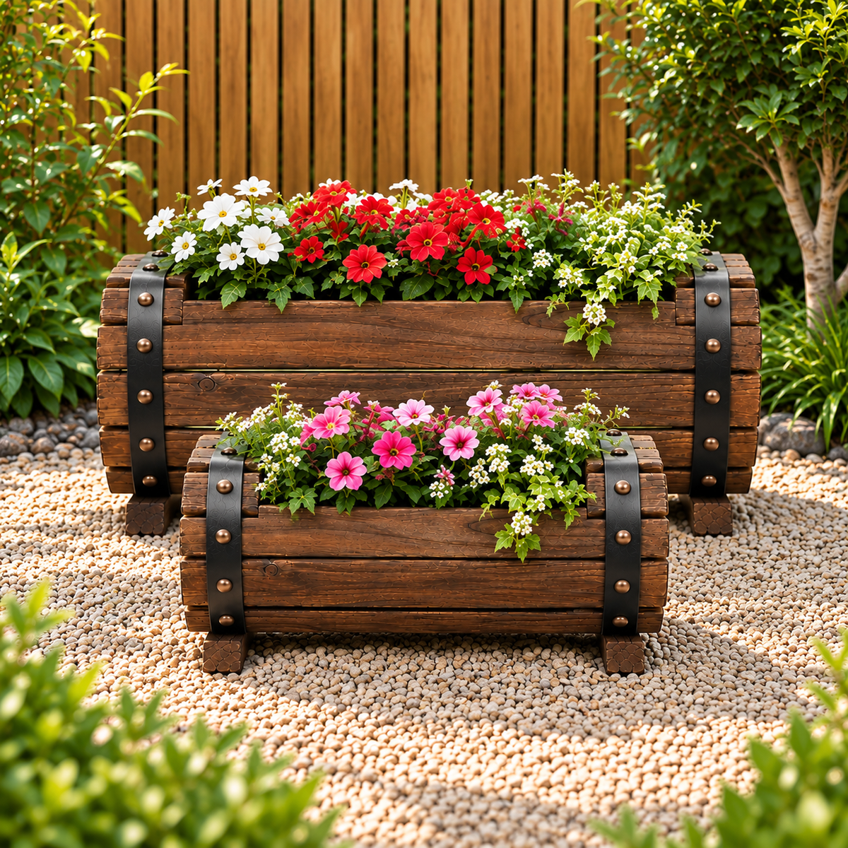 Veranne Solid Wood Barrel Planter Caelvorne