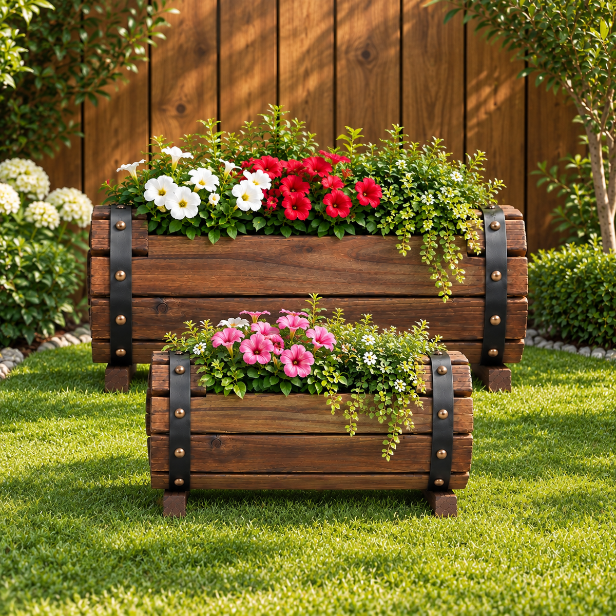 Veranne Solid Wood Barrel Planter Caelvorne