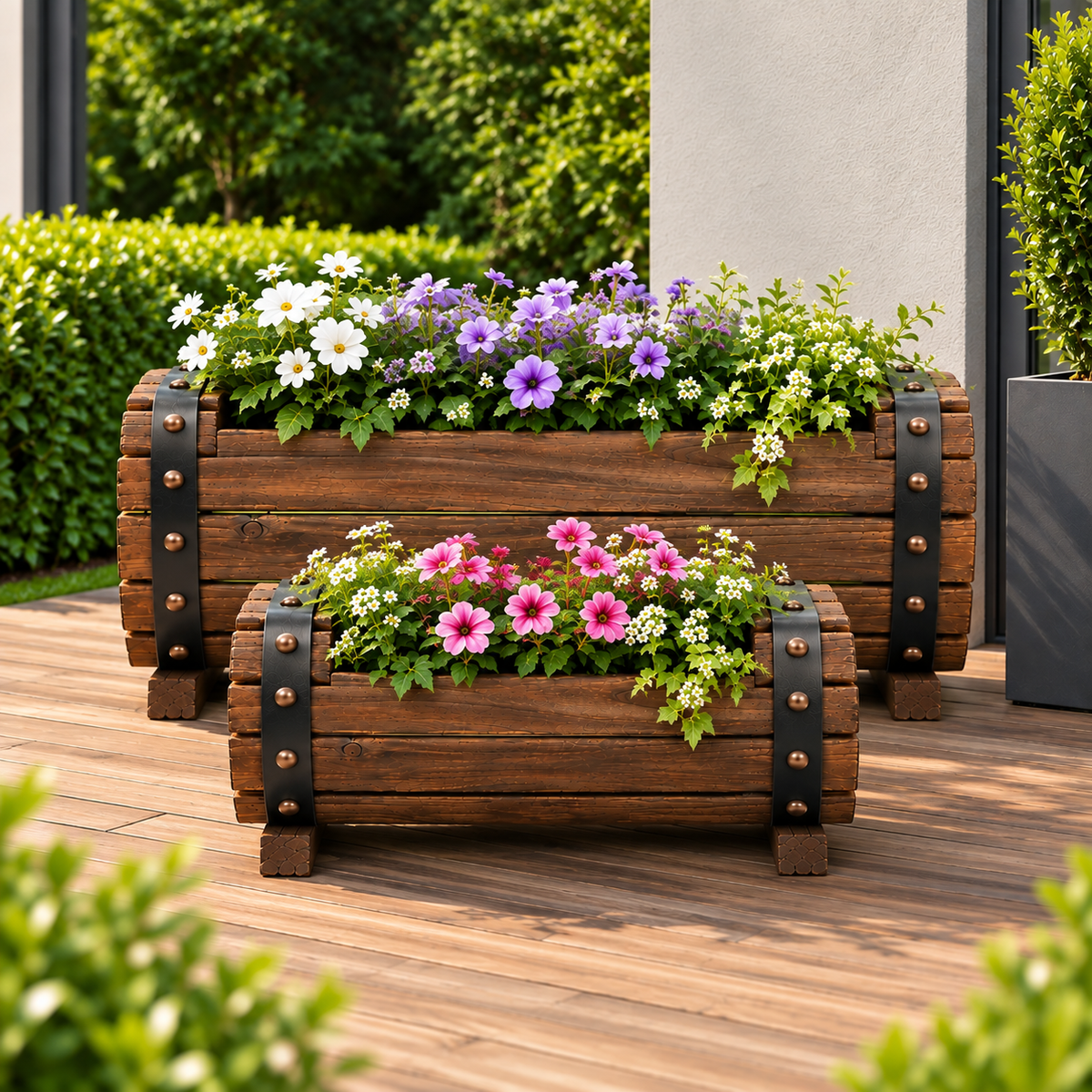 Veranne Solid Wood Barrel Planter Caelvorne