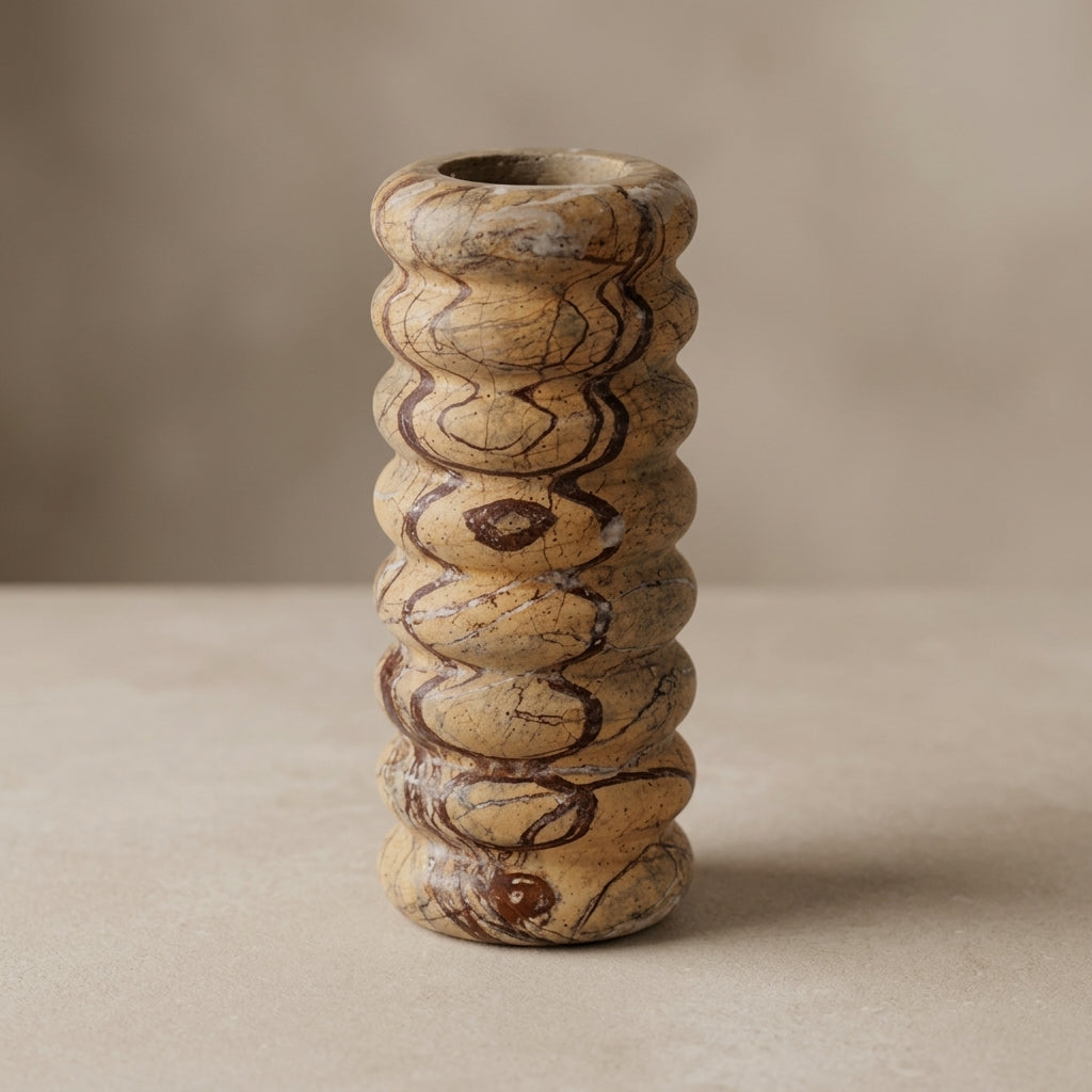 Bramvane Ribbed Marble Vase Caelvorne