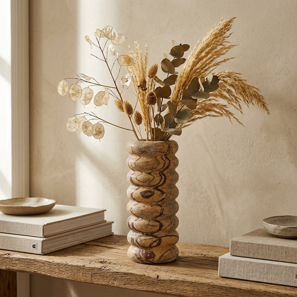 Bramvane Ribbed Marble Vase Caelvorne