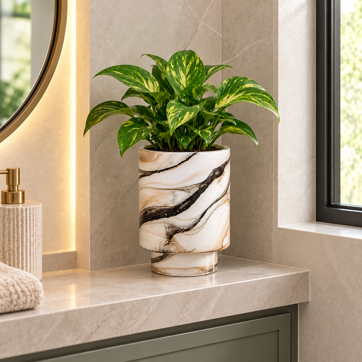 Velora Marbled Glass Plant Pot Caelvorne