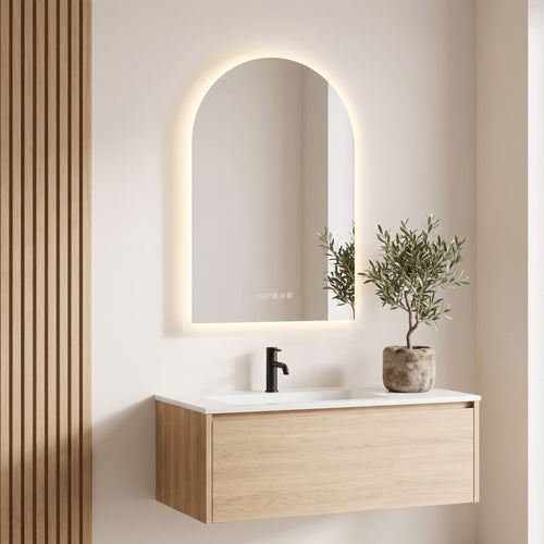 Celestra Arched LED Bathroom Mirror with Clock Caelvorne