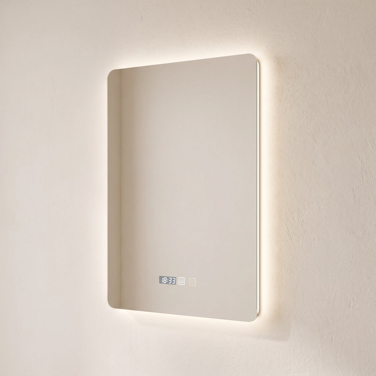 Chronvelle LED mirror, angled view of the slim frameless profile