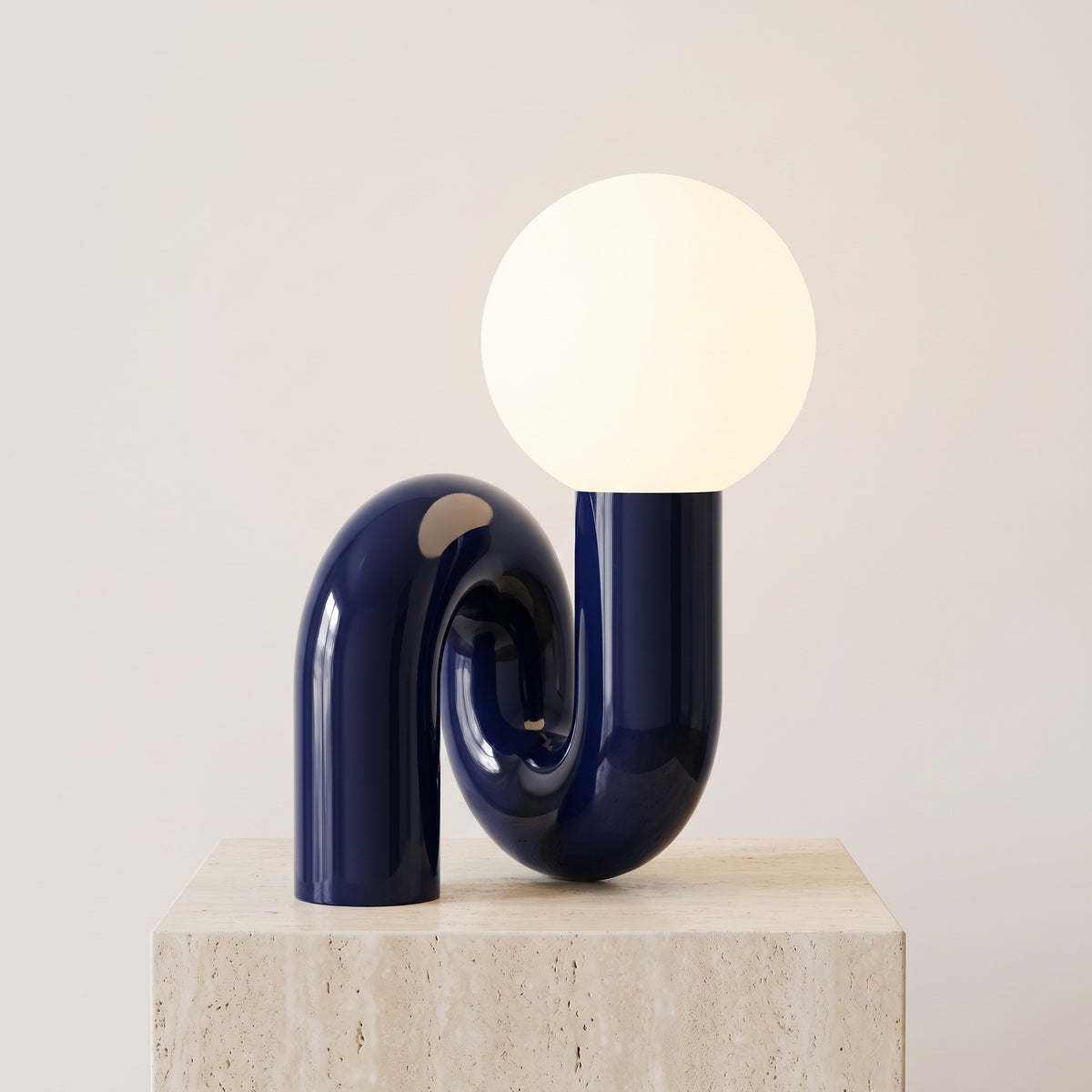 Coralie Sculptural Globe Lamp Navy Blue Neutral White Caelvorne