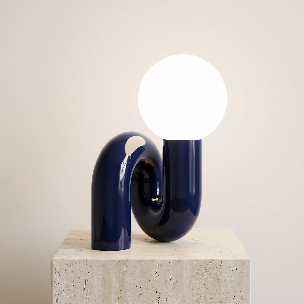 Coralie Sculptural Globe Lamp Navy Blue Cool White Caelvorne