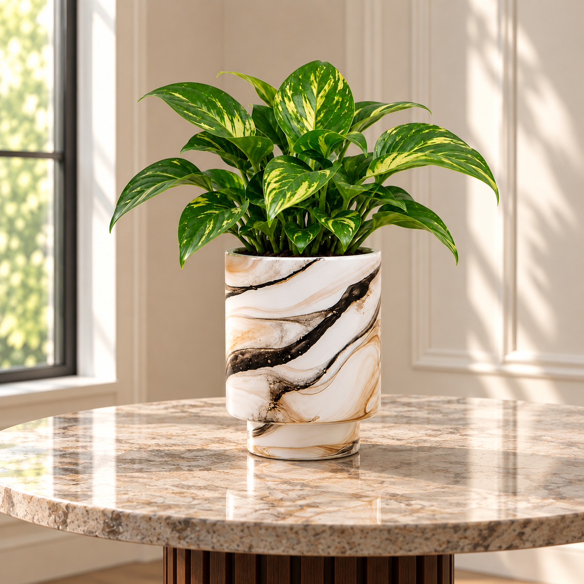 Velora Marbled Glass Plant Pot Caelvorne