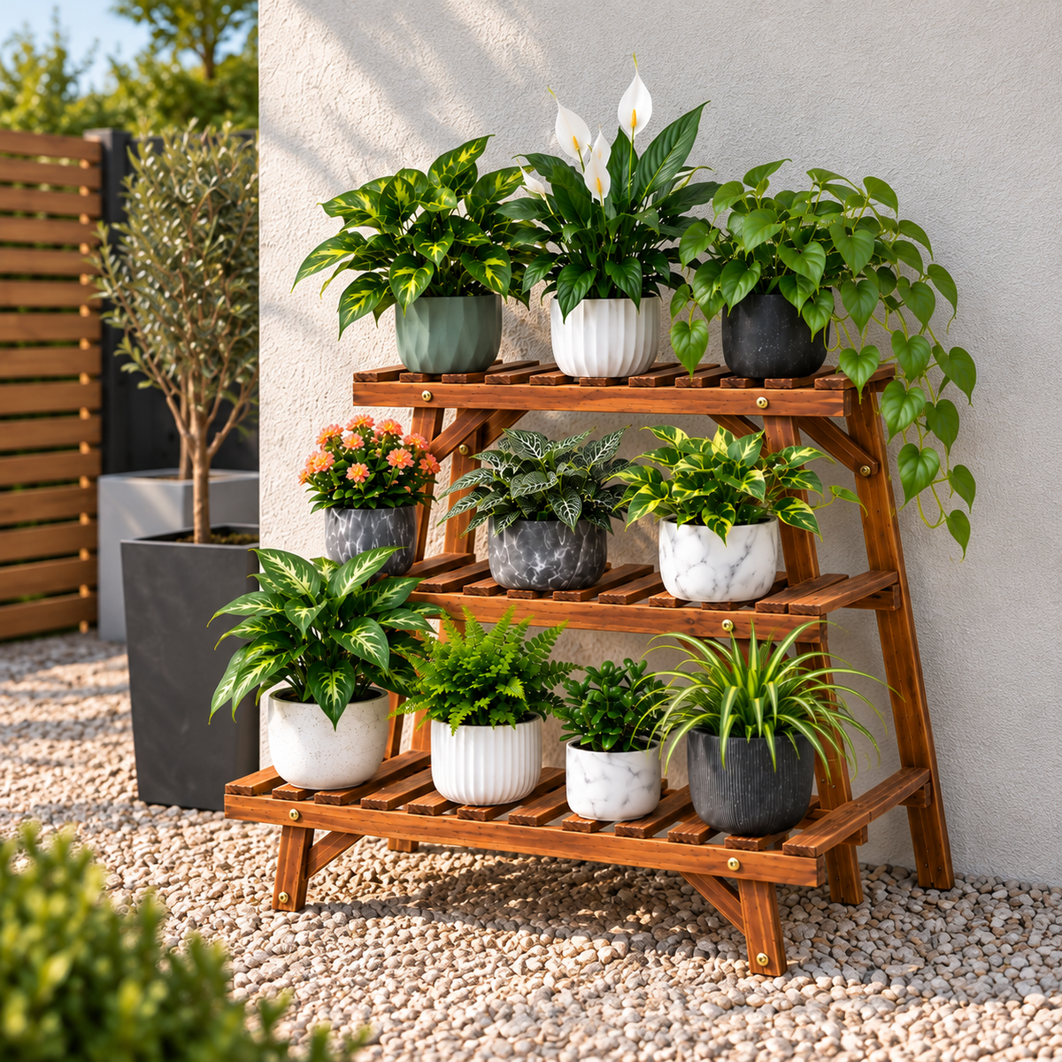 Orenna Wooden Ladder Plant Stand Caelvorne