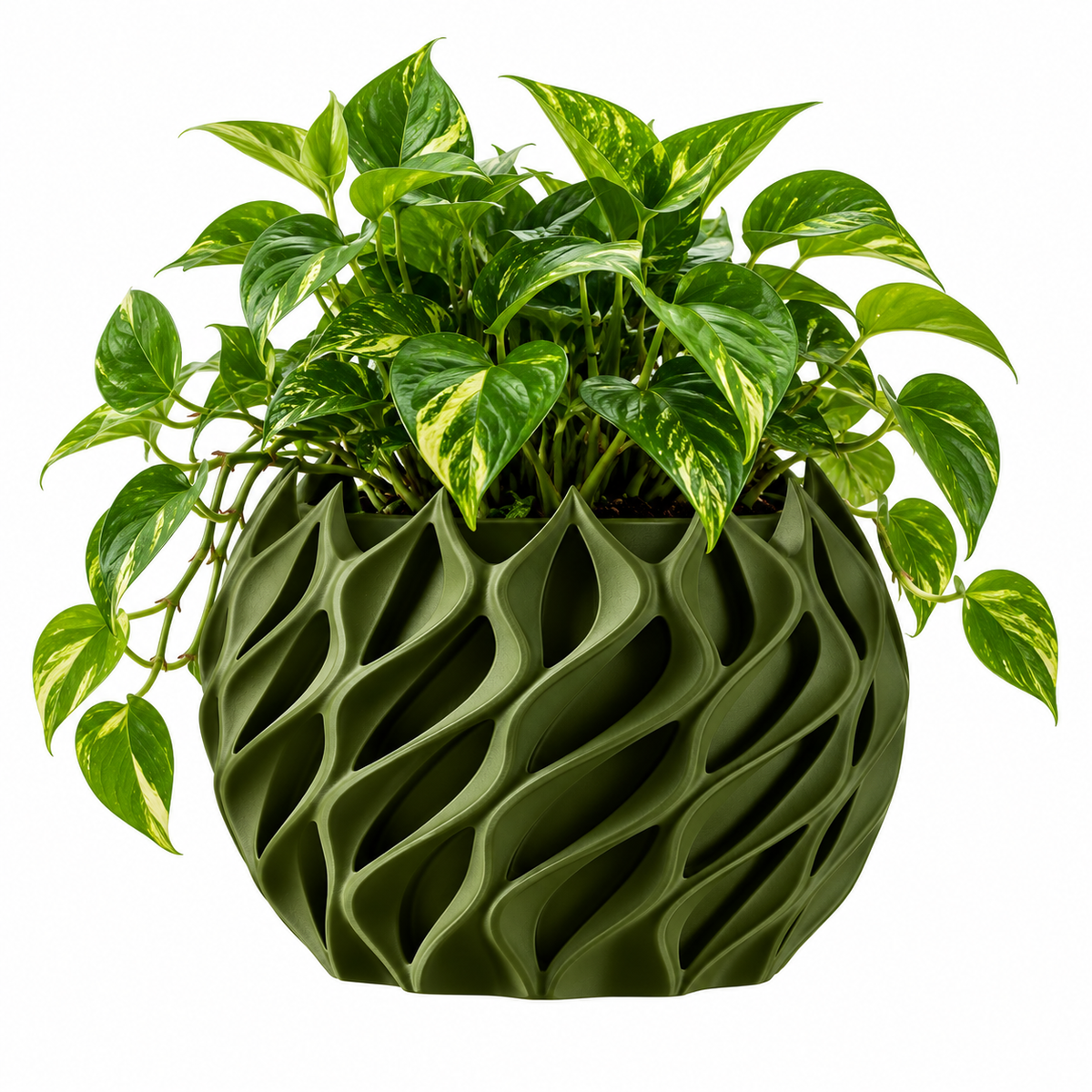 Auriva Sculptural Wave Plant Pot Olive Green Ø-21 CM X H-18.23 CM Caelvorne