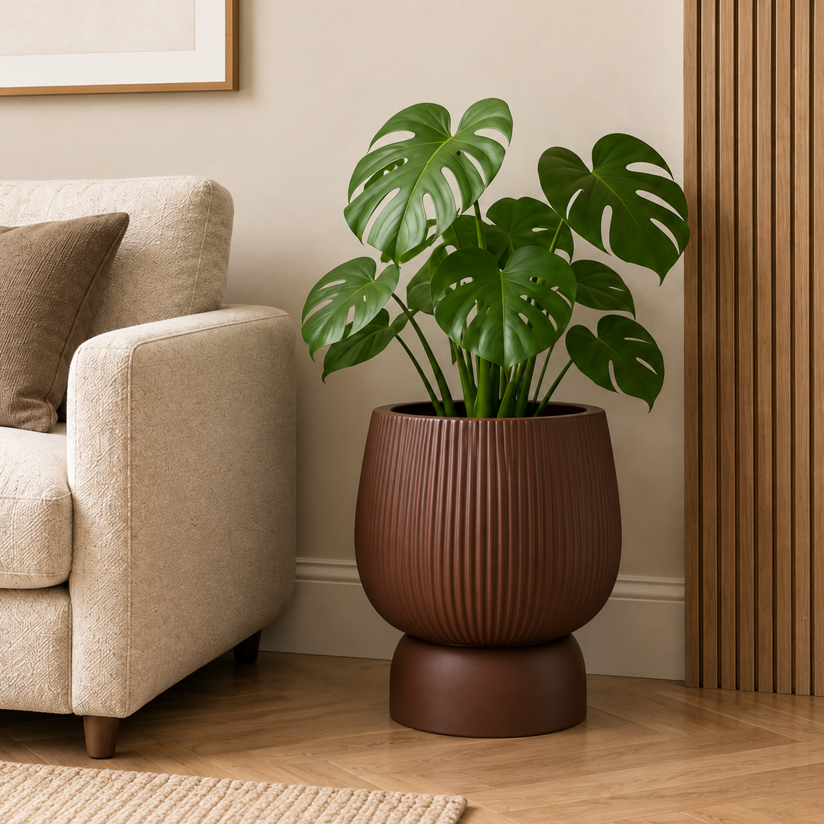 Lavelle Fluted Pedestal Plant Pot Brown Ø-37.5 CM X H-42.5 CM Caelvorne