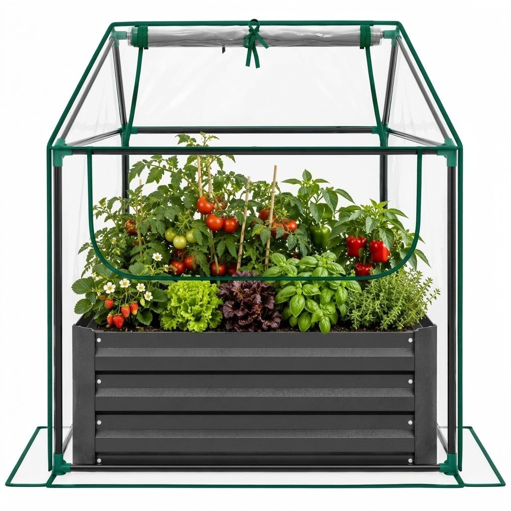Glasmere Raised Bed with Greenhouse Cover L-127 CM X W-95 CM X H-92 CM Caelvorne