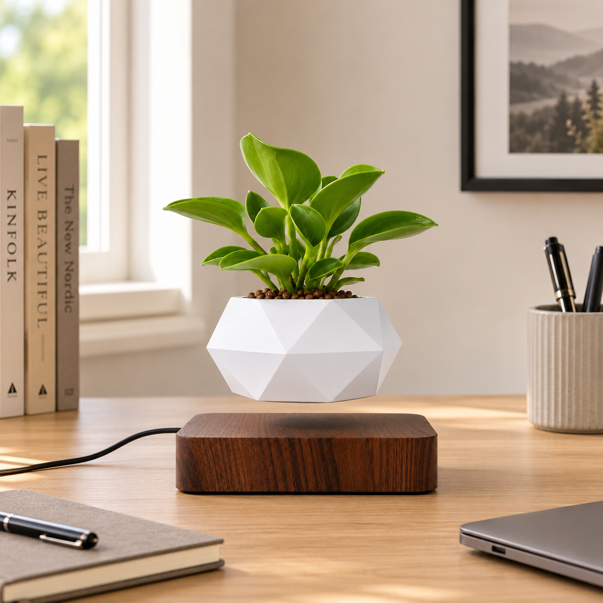 Gravo Floating Magnetic Desk Plant Pot Caelvorne