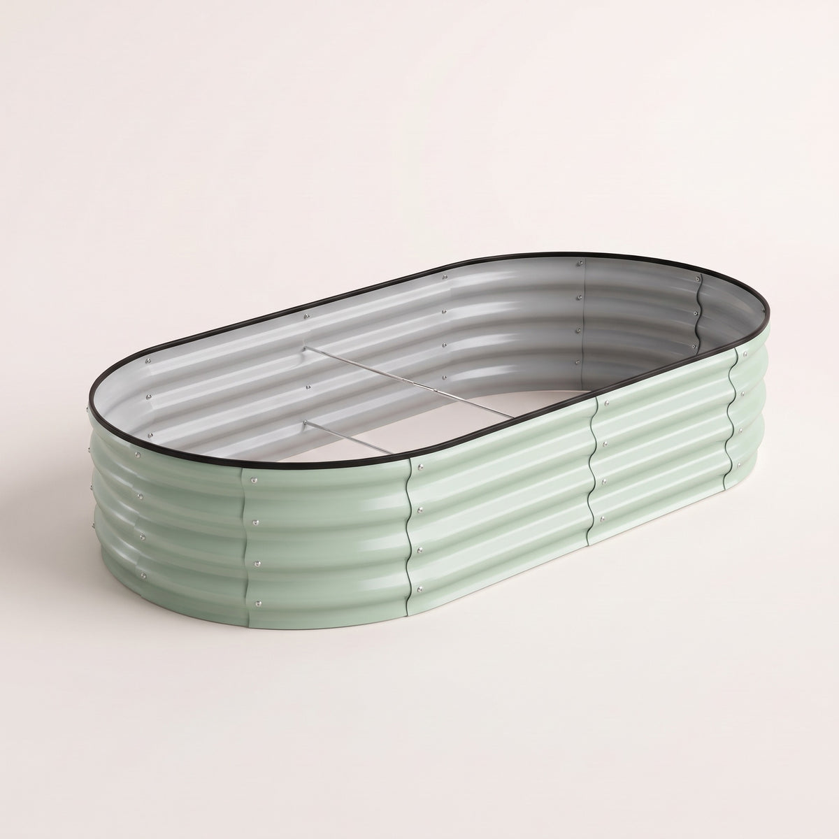 Grovia Corrugated Oval Raised Garden Bed Sage Green L-183 CM X W-91 CM X H-30 CM Caelvorne