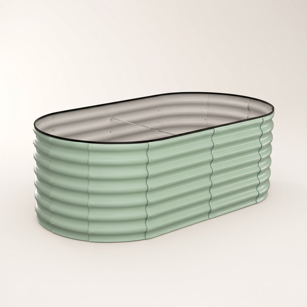 Grovia Corrugated Oval Raised Garden Bed Sage Green L-183 CM X W-91 CM X H-61 CM Caelvorne