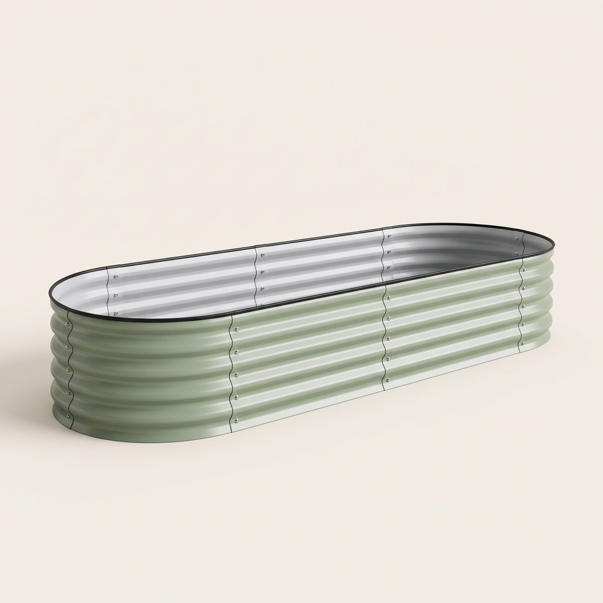 Grovia Corrugated Oval Raised Garden Bed Sage Green L-244 CM X W-61 CM X H-30 CM Caelvorne