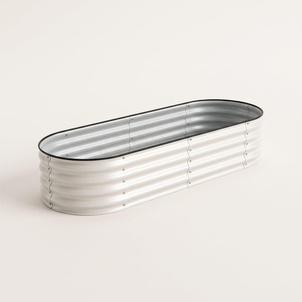 Grovia Corrugated Oval Raised Garden Bed White L-244 CM X W-61 CM X H-30 CM Caelvorne
