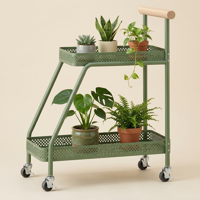 Halstead Metal Tiered Plant Trolley 2-Tier Green Caelvorne