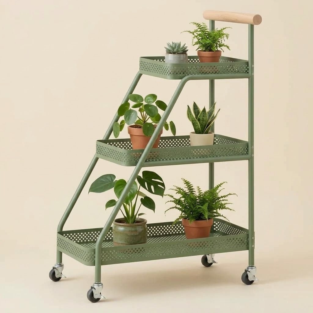Halstead Metal Tiered Plant Trolley 3-Tier Green Caelvorne