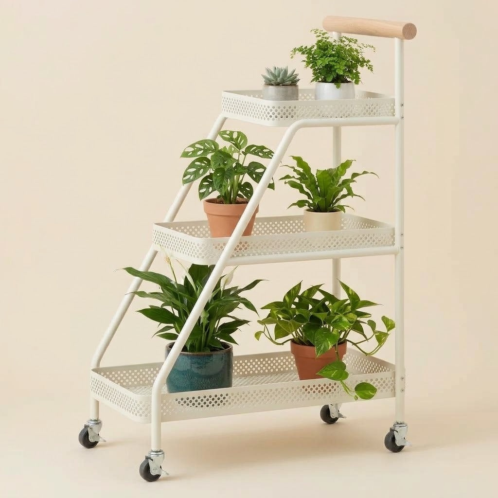 Halstead Metal Tiered Plant Trolley 3-Tier White Caelvorne