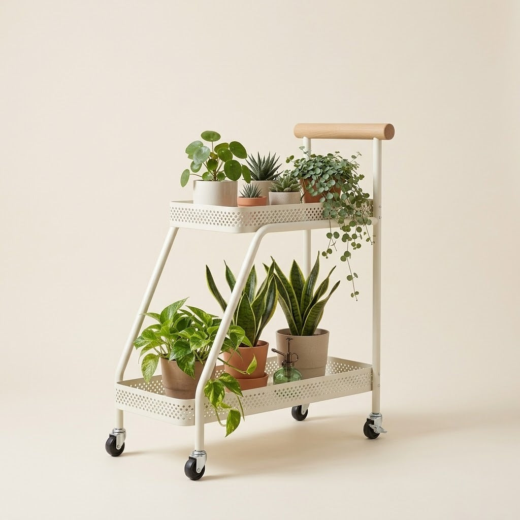 Halstead Metal Tiered Plant Trolley 2-Tier White Caelvorne