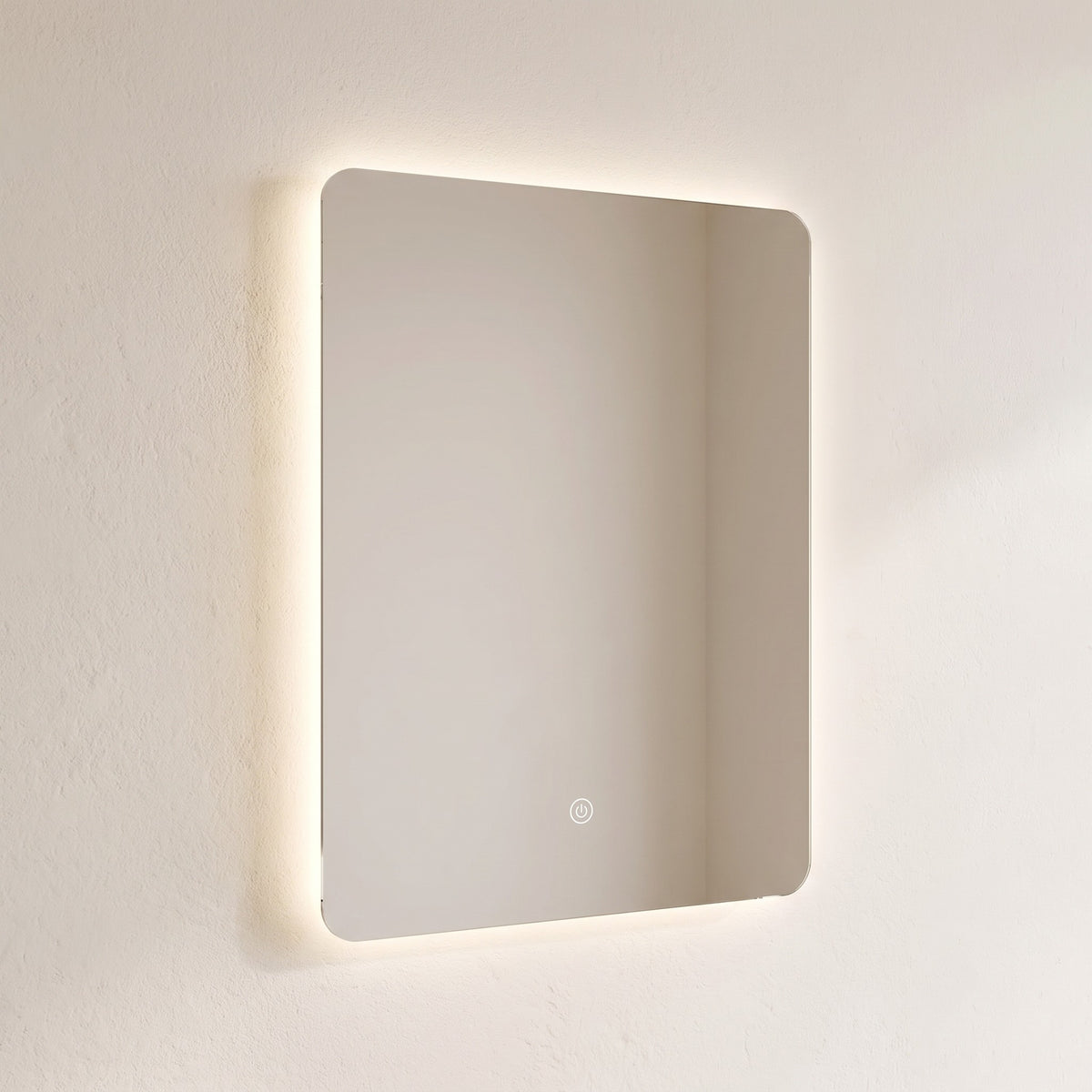 Halvane LED mirror, angled view of the frameless profile