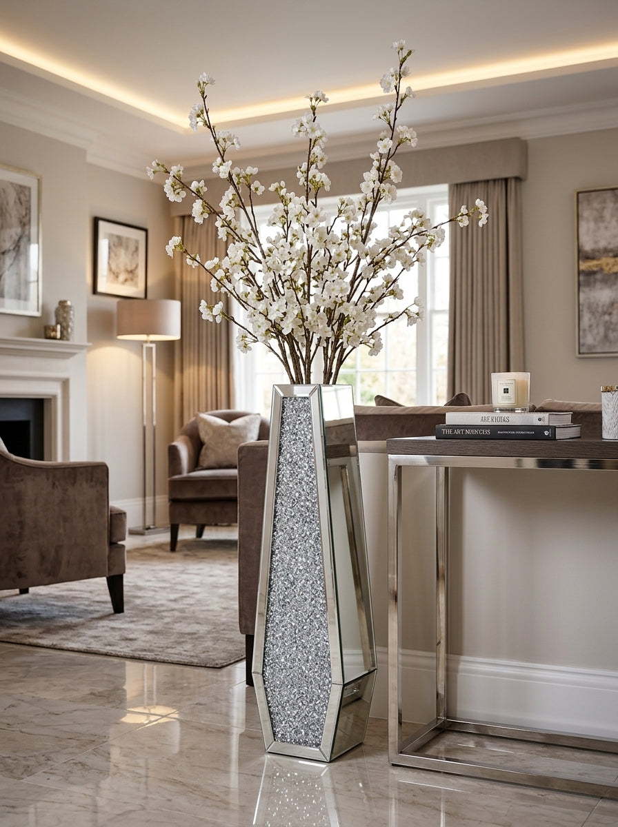 Cristelle Mirrored Crystal Floor Vase Caelvorne