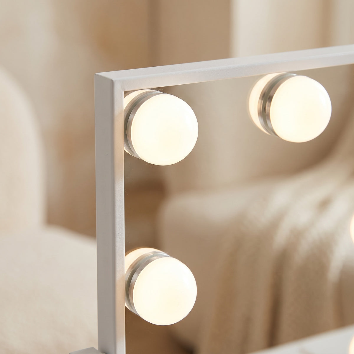 Lumelle frosted LED bulbs and white frame detail