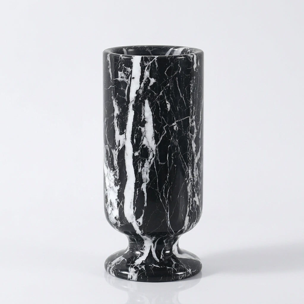 Marlenne Marble Pedestal Vase Black Marble Large (30 CM) Caelvorne