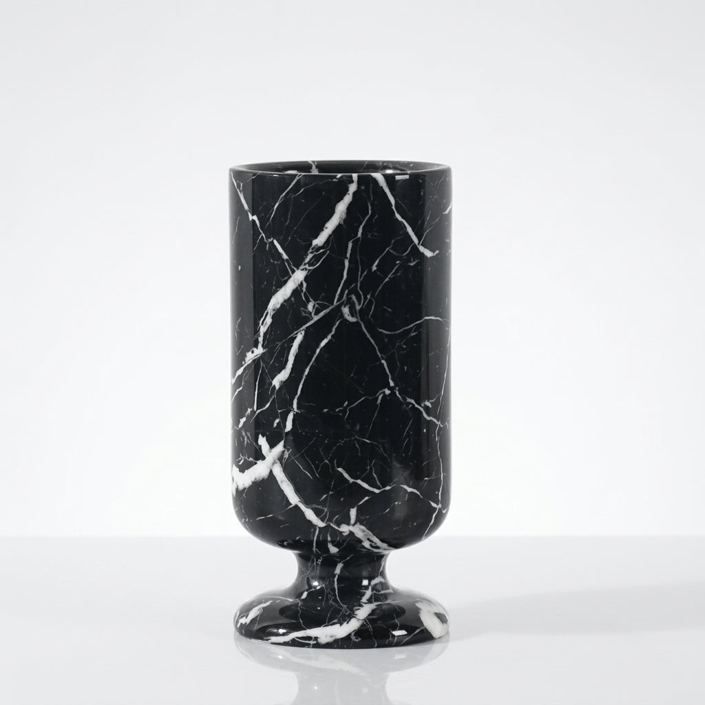 Marlenne Marble Pedestal Vase Black Marble Small (25 CM) Caelvorne