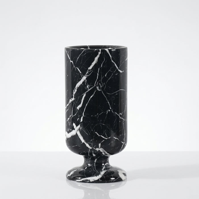 Marlenne Marble Pedestal Vase Black Marble Small (25 CM) Caelvorne