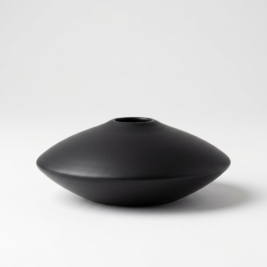 Miravane Matte Ceramic Bud Vase Matte Black Disc Caelvorne