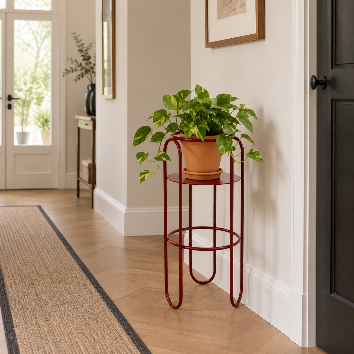 Nelvia Red Movable Plant Stand Caelvorne