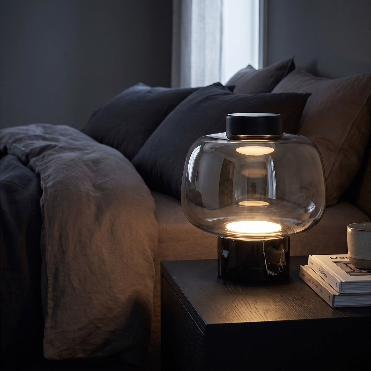 Nocturne Smoked Glass Table Lamp Caelvorne